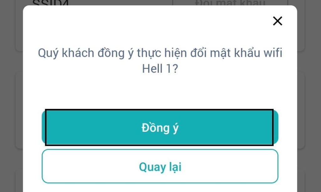 bấm đồng ý để nhập mật khẩu mới