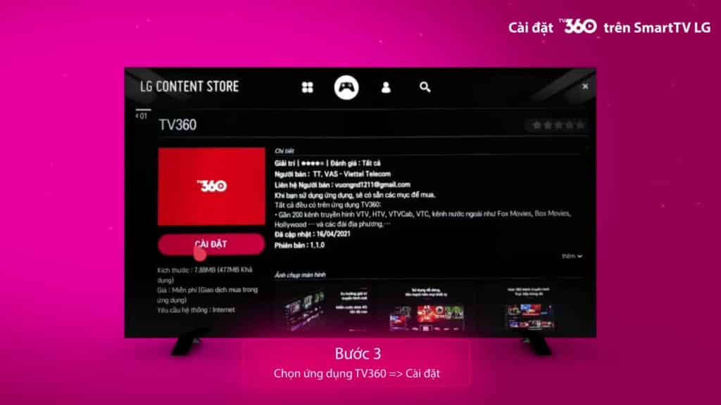 Bước 3: Chọn ứng dụng TV360 trong kết quả tìm kiếm và nhấn cài đặt