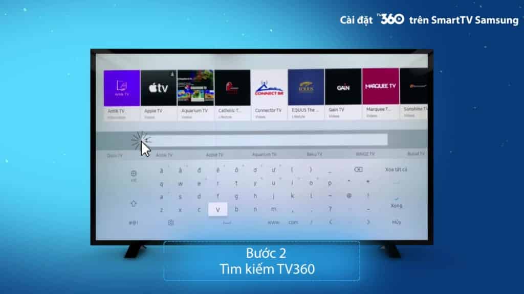 Bước 2:  Mở chức năng tìm kiếm, thực hiện tìm kiếm ứng dụng TV360
