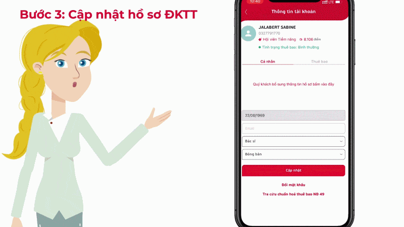 cập nhật thông tin sim viettel chính chủ trên app